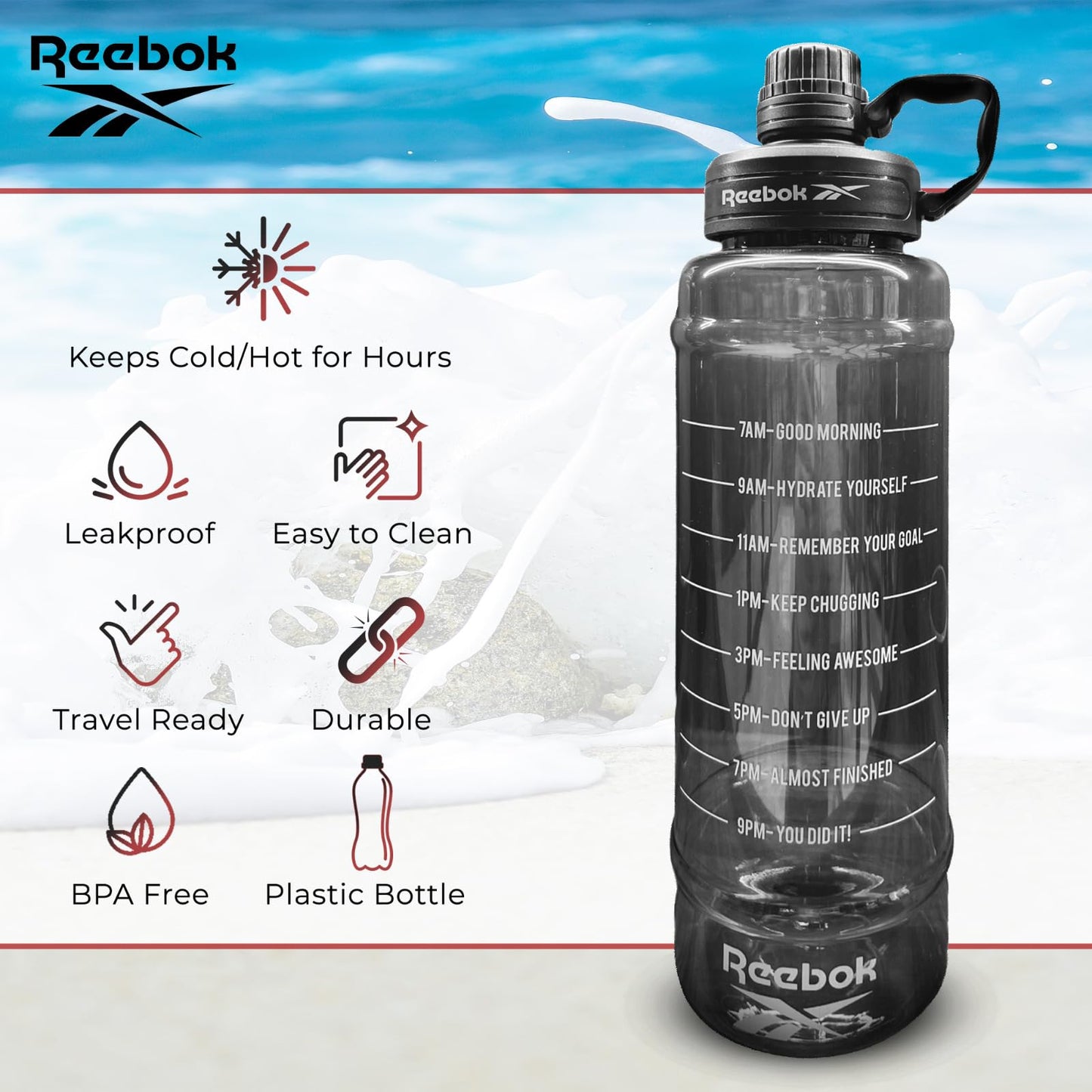 Reebok Lifestyle Motivational Sports Water Bottle - 67 oz