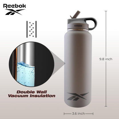 Reebok Athletic Stainless Steel Sports Water Bottle With Straw – 32 oz