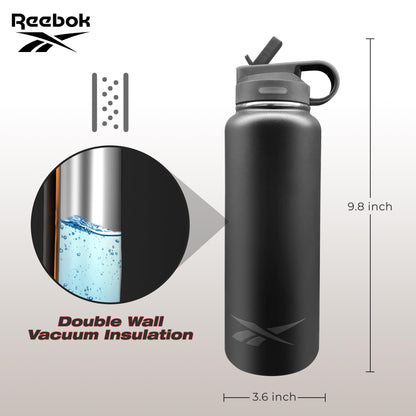 Reebok Athletic Stainless Steel Sports Water Bottle With Straw – 32 oz