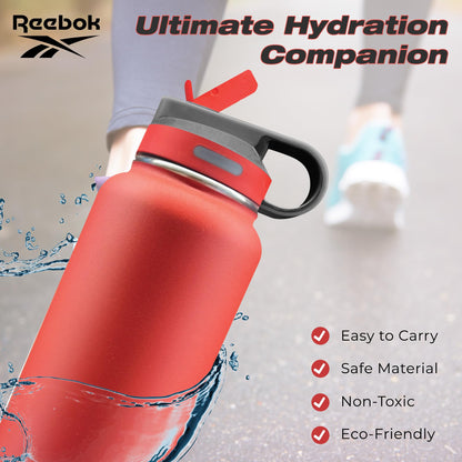 Reebok Athletic Stainless Steel Sports Water Bottle With Straw – 32 oz