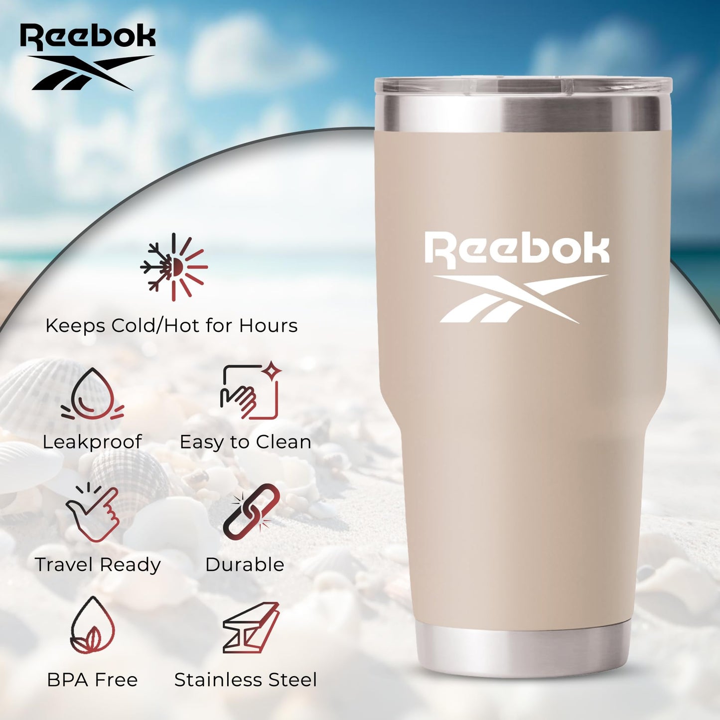 Reebok Lifestyle Stainless Steel Tumbler with Lid and Straw - 40 oz