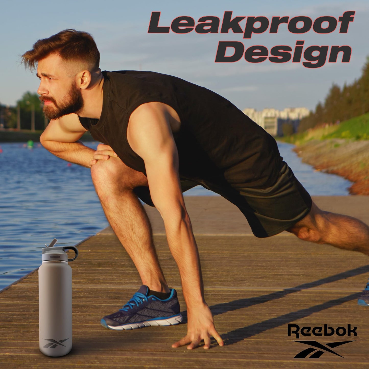 Reebok Athletic Stainless Steel Sports Water Bottle With Straw – 32 oz